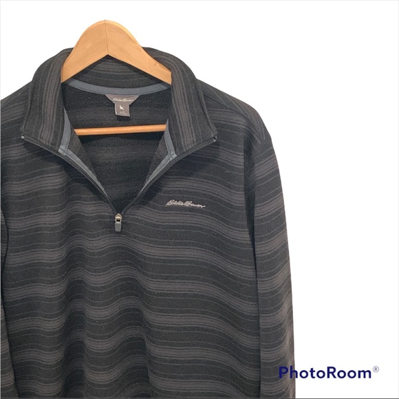 Eddie Bauer Black Gray Striped 1/4 Zip Fleece Pullover Size L - Picture 4 of 8